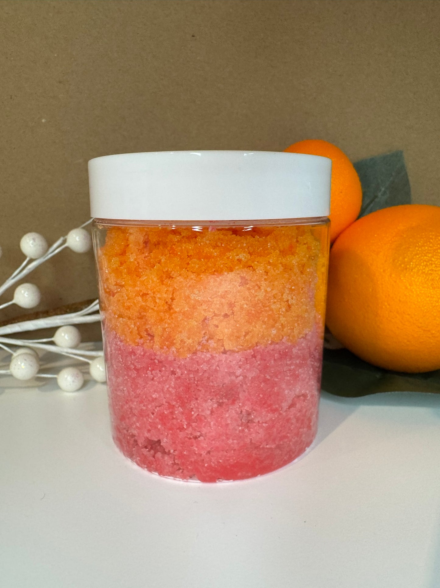 Pink and orange sugar scrub