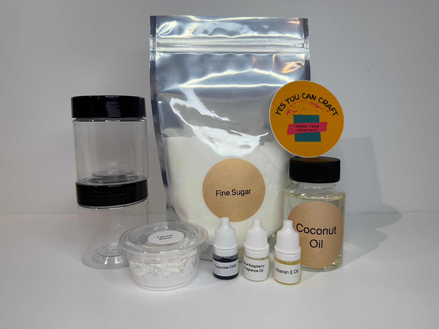 Materials included for sugar scrub making kit