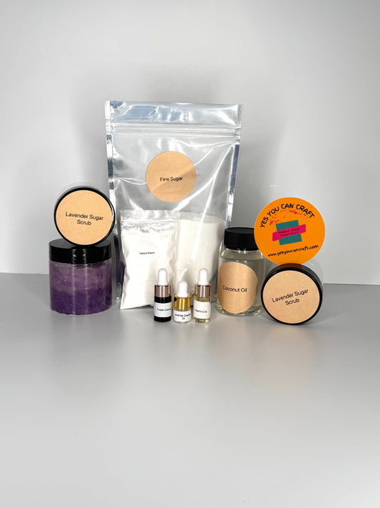 Lavender Sugar Scrub DIY Craft Kit Materials. Beginner friendly