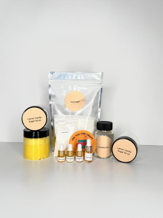 DIY Craft Kit Contents. Lemon Vanilla Sugar Scrub Materials. Beginner Friendly.