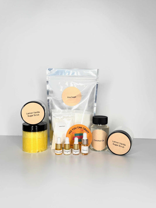 DIY Craft Kit Contents. Lemon Vanilla Sugar Scrub Materials. Beginner Friendly.