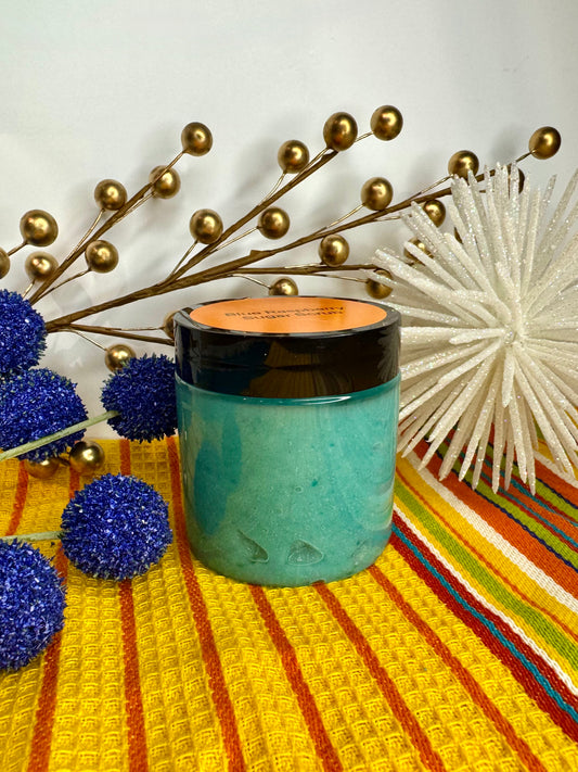 Blue raspberry sugar scrub in jar