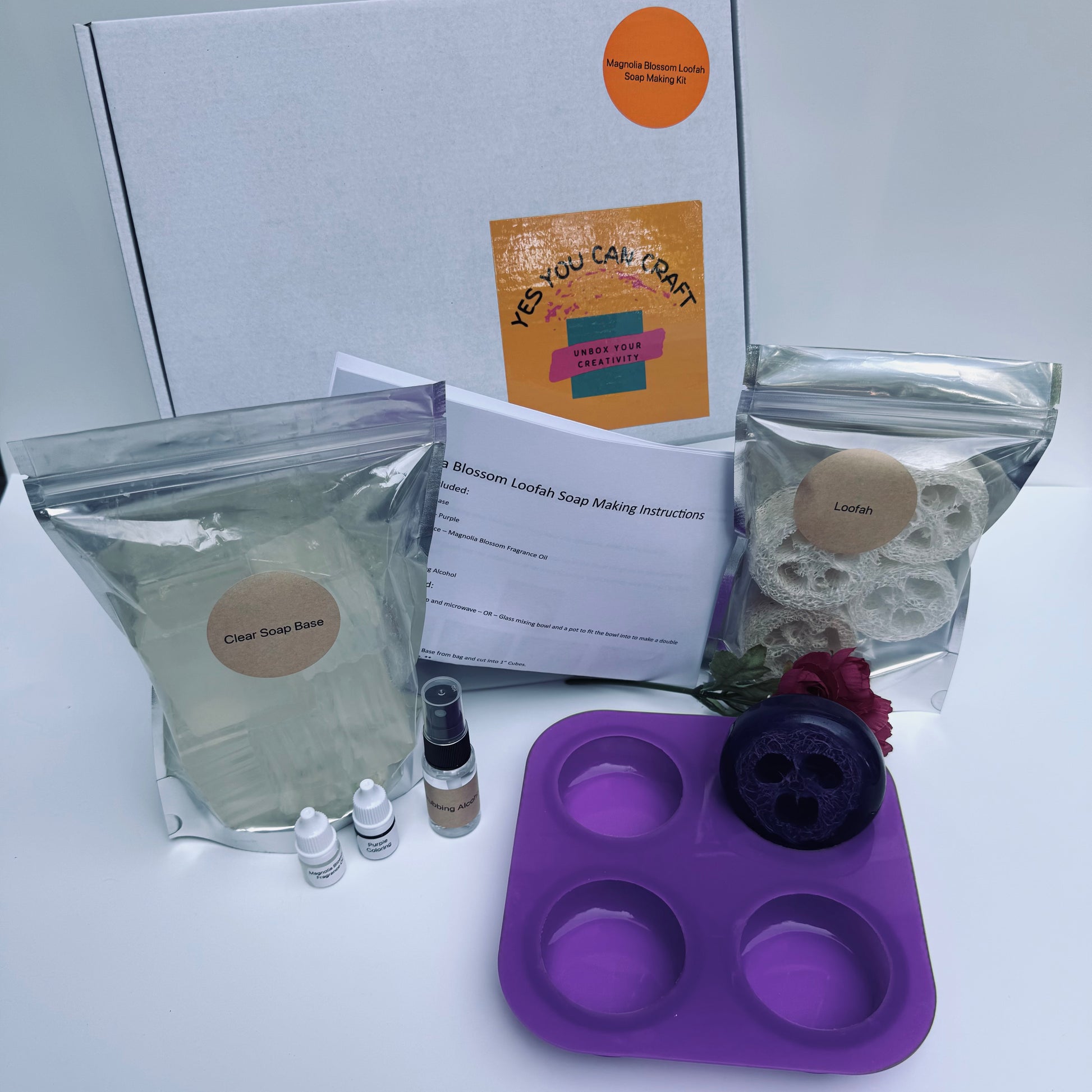 Magnolia Loofah Soap Making Kit Contents