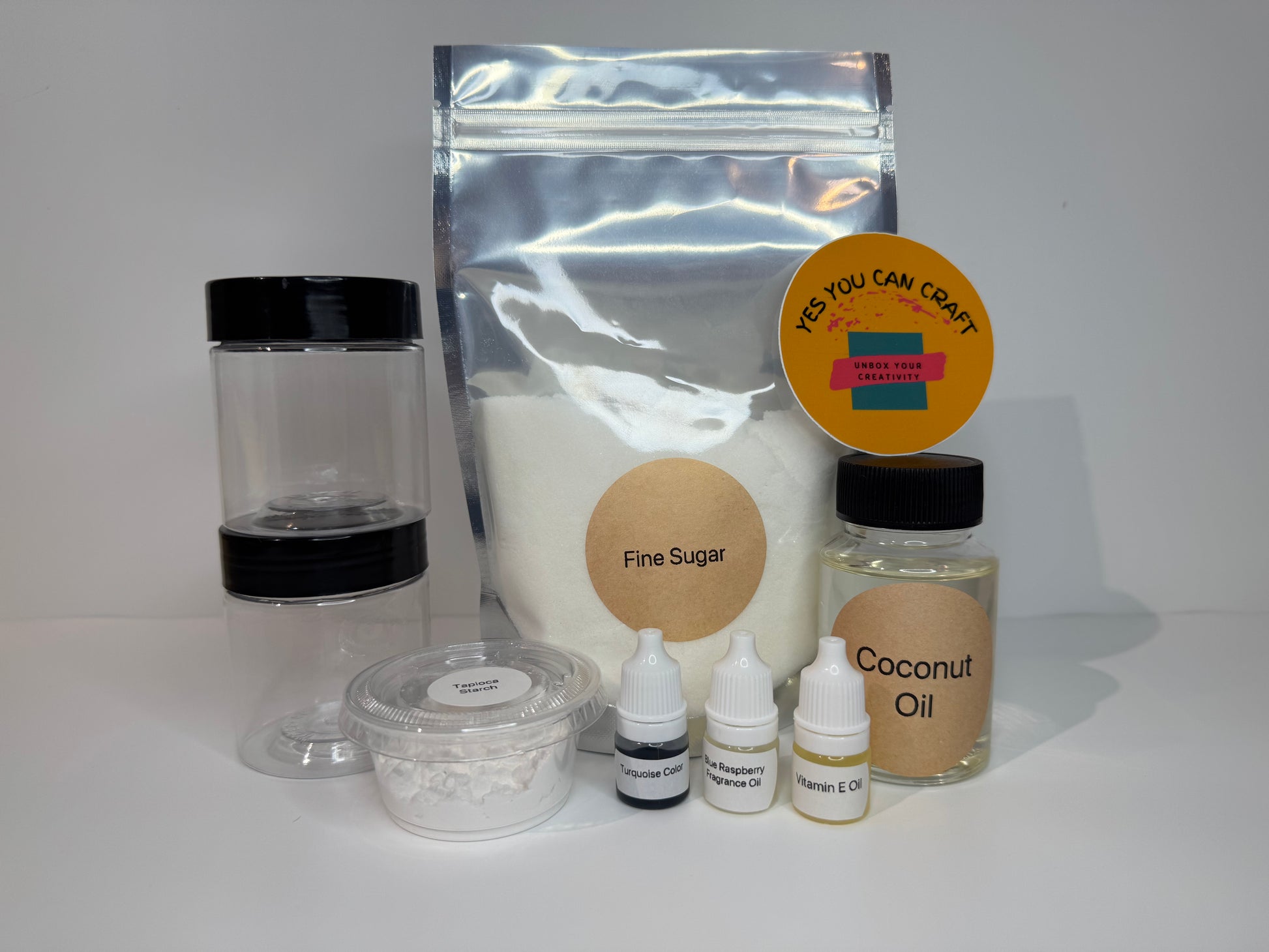Materials included for sugar scrub making kit 