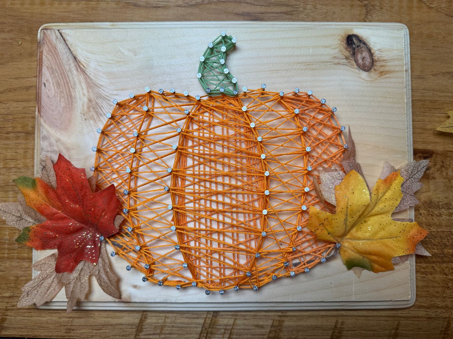 Pumpkin String Art with leaves
